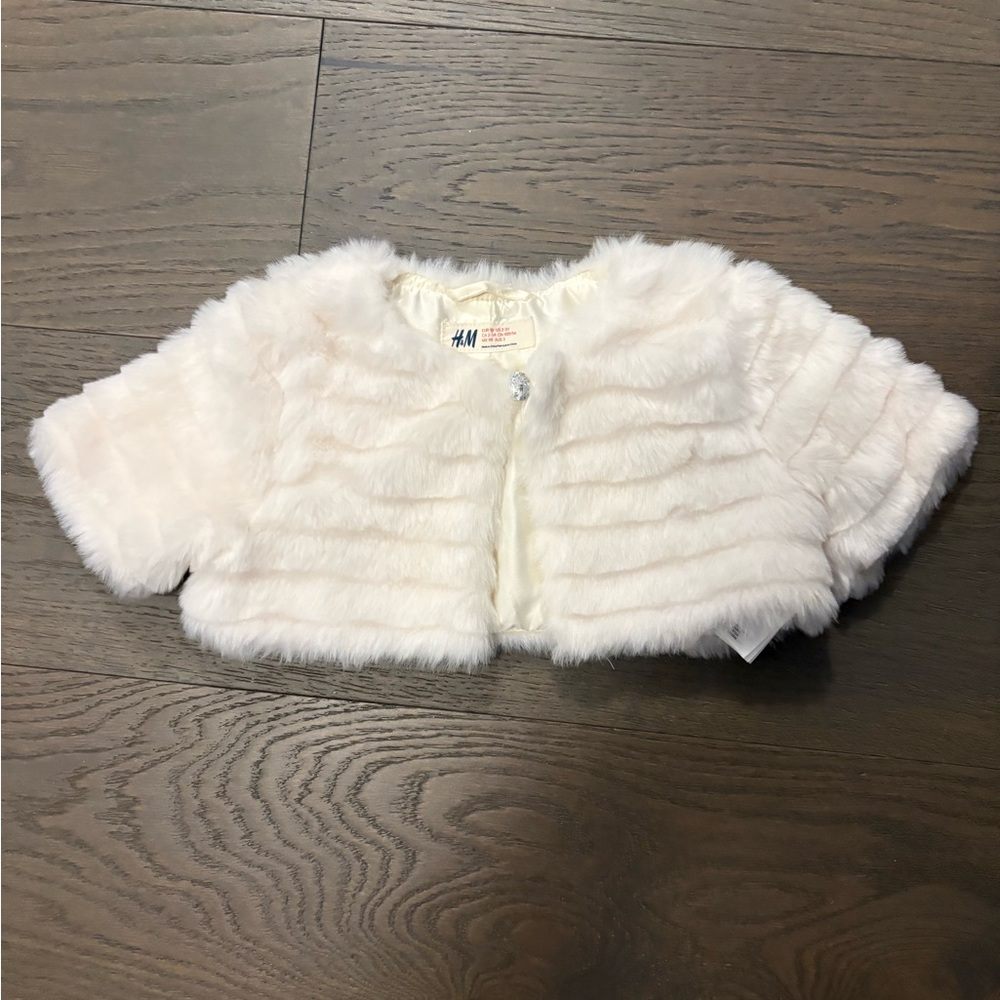 H&M gorgeous girls white bolero fur coat 3T NWT ret $79